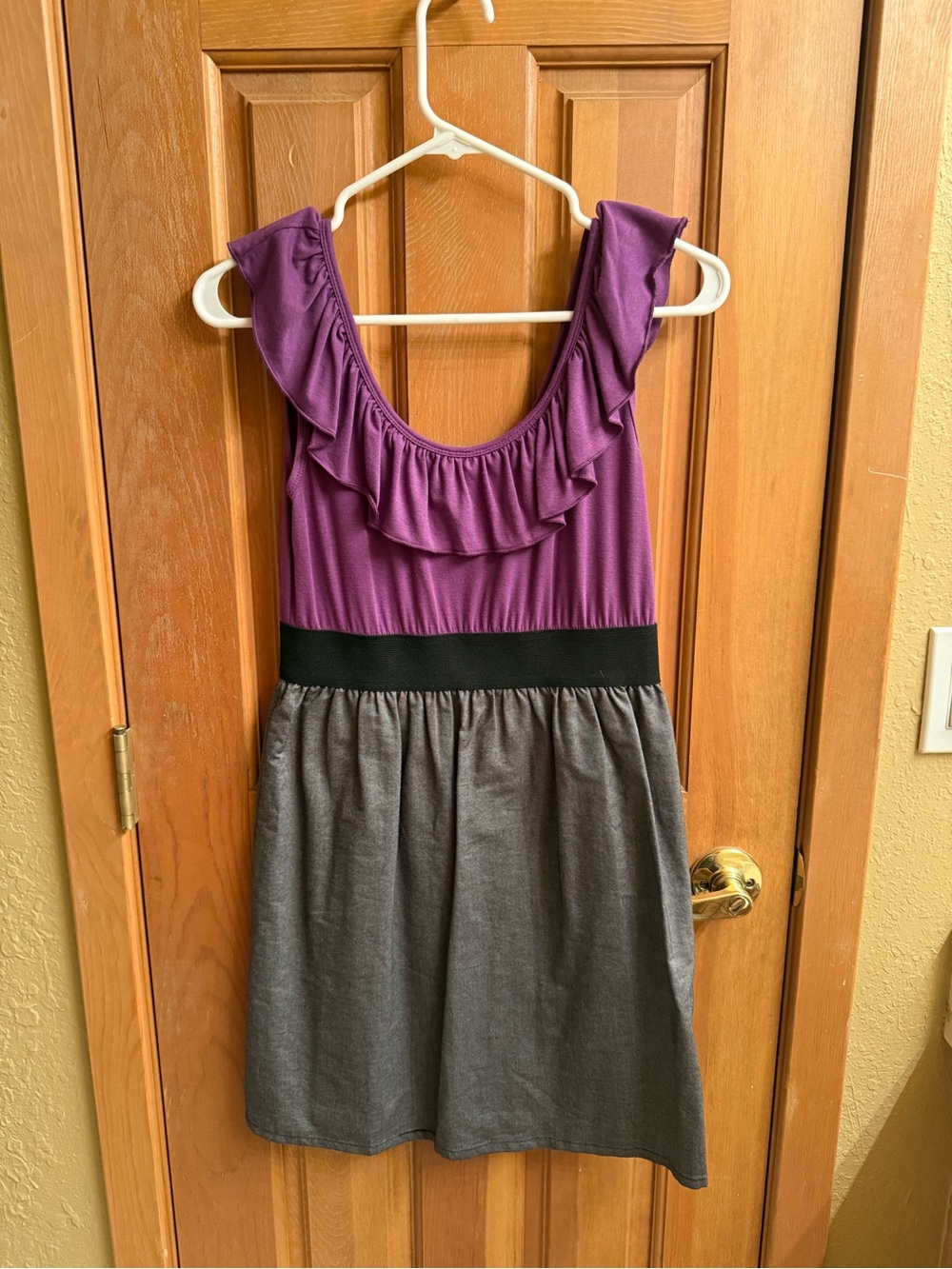 Xhilaration Purple and Gray Ruffle-Front Midi Dress